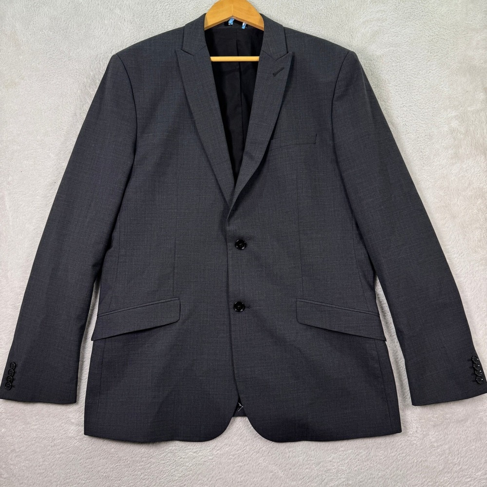 NEW Express Mens 44L Slim Fit Blazer Modern 2-Button Gray Wool Blend Peak Lapel